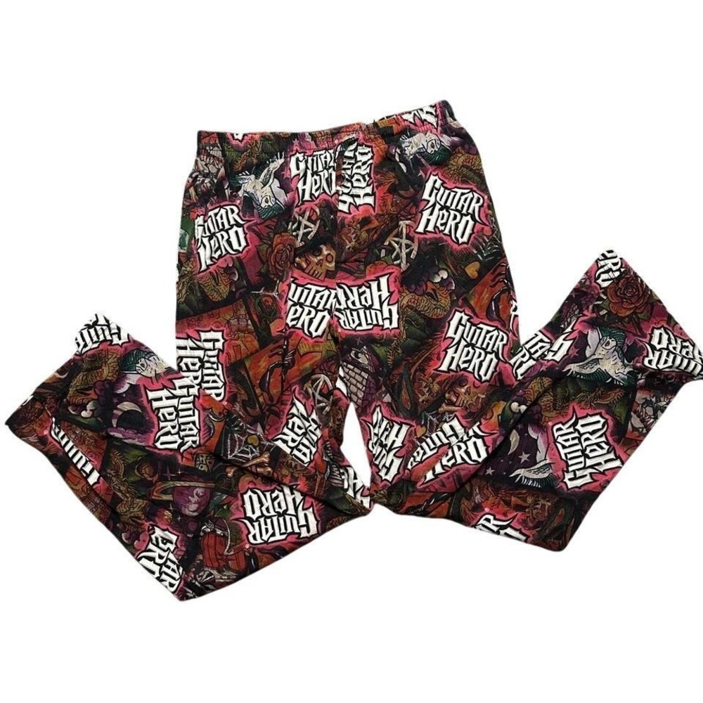 Guitar Hero Mens All Over Print Lounge Pajama Pants Red Activision 2009 Medium